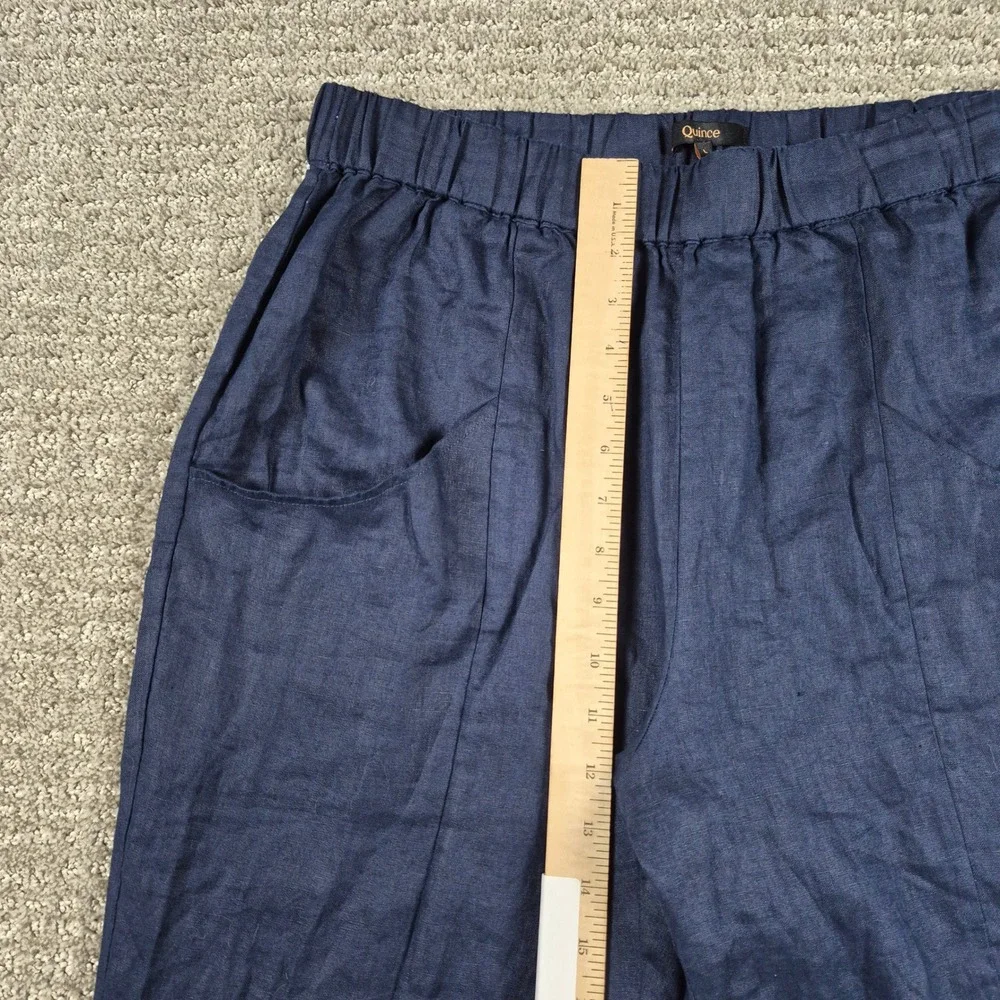Quince Pants Womens L Blue European Linen Tapered Ankle Deep Navy